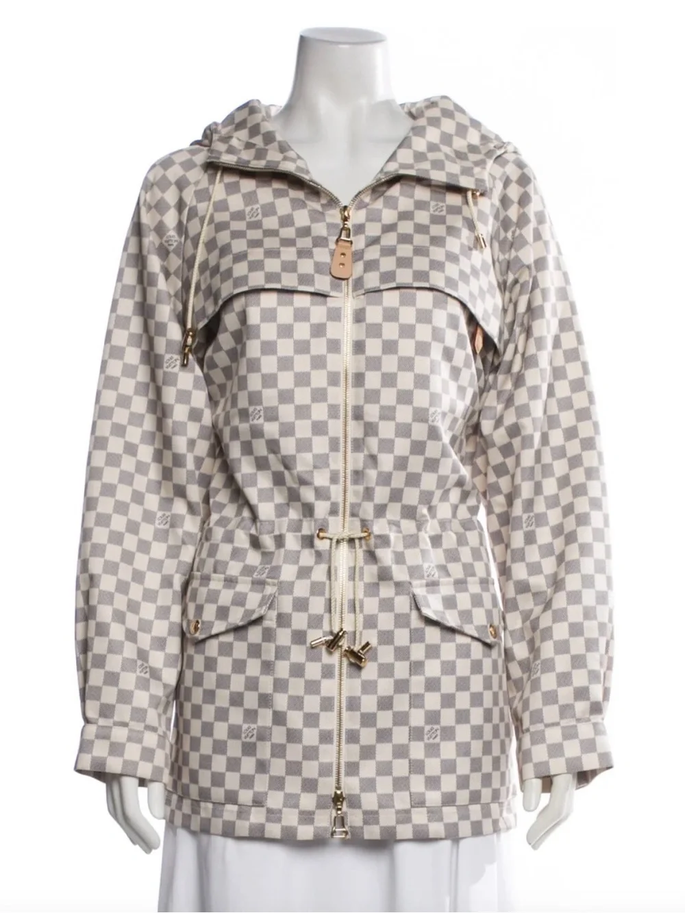 Louis Vuitton sz s sz 40 Checked Hooded Drawstring Parka Jacket - Cream Check